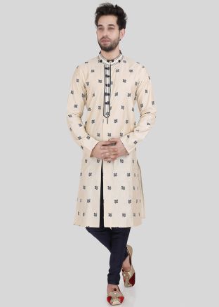Light Beige Silk Readymade Kurta Pajama 