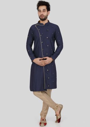 Navy Readymade Embroidered Kurta Pajama 