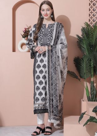 Off White Floral Print Pant Style Suit