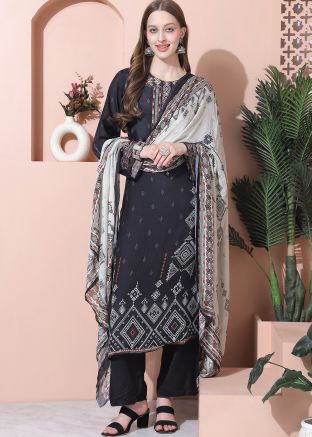 Black Digital Printed Pant Suit In Cotton