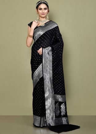 Black Woven Georgette Saree & blouse