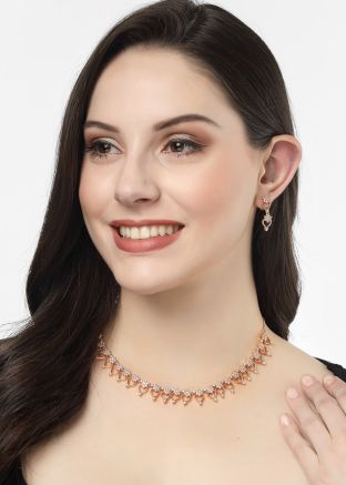 Golden American Diamond Studded Necklace Set