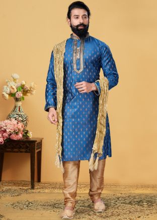 Readymade Silk Kurta Churidar In Blue