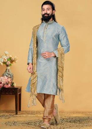 Ice Blue Full Sleeves Readymade Kurta Churidar