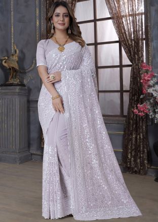 Purple Embroidered Georgette Saree