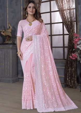 Pink Embroidered Saree In Georgette