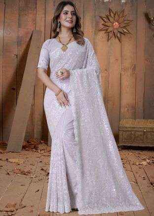 Purple Embroidered Georgette Saree