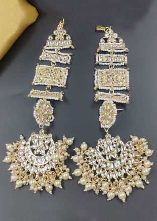 White Dangler Earrings In Kundan Work