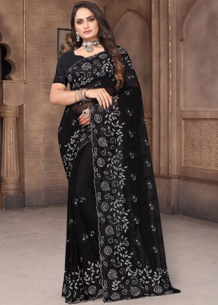 Black Embroidered Georgette Saree