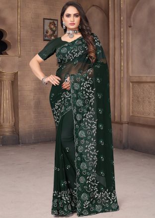 Green Embroidered Georgette Saree & Blouse