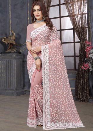 Peach Heavy Pallu Georgette Saree