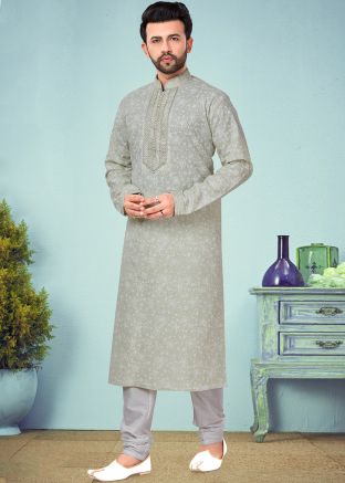 Green Readymade Floral Printed Kurta With Churidar