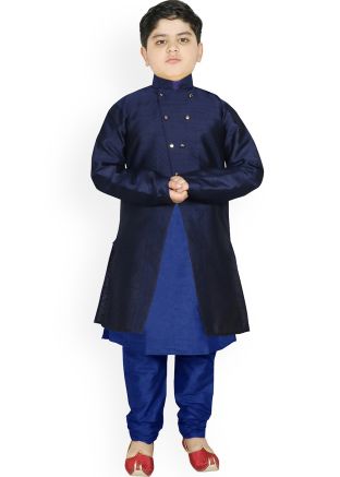 Readymade Kids Blue Kurta Pajama With Jacket