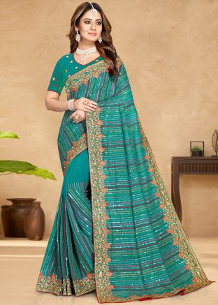 Blue Embroidered Saree In Georgette