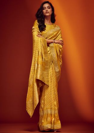 Yellow Bandhej Print Viscose Saree