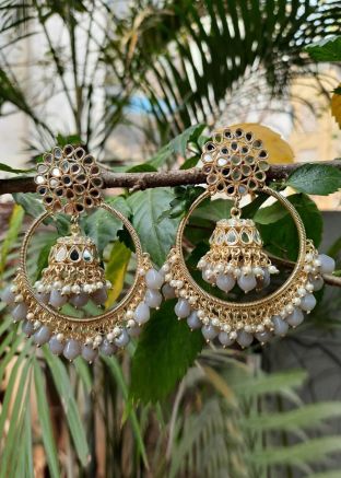 Grey Mirror Work Jhumka Earrings
