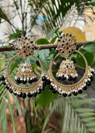 Black Beaded Jhumka Earrings
