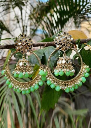 Green Beaded Jhumka Earrings
