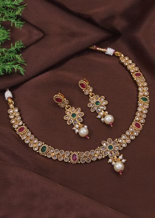 Golden Stone Studded Necklace Set