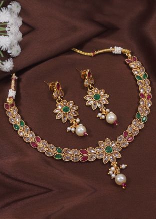 Golden Stone Work Necklace Set