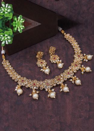 Stone Work Golden Necklace Set