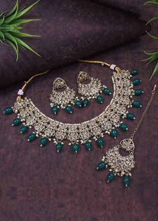 Golden & Green Stone Necklace Set
