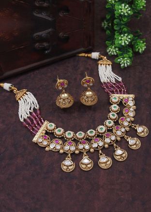 Multicolored Stone Studded Necklace Set