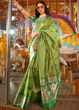 Green Digital Printed Art Silk Saree