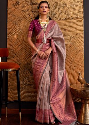 Brown Zari Woven Saree In Silk
