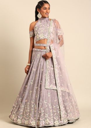 Mauve Purple Georgette Lehenga Choli In Thread Embroidery