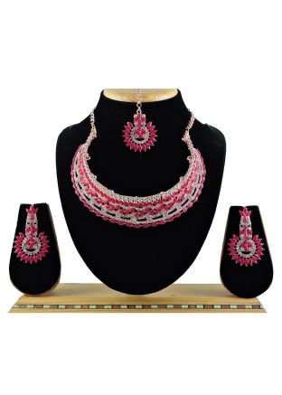 Magenta Stone Studded Necklace Set