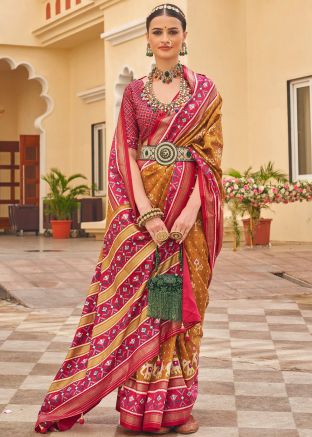 Yellow Patola Printed Art Silk Saree 