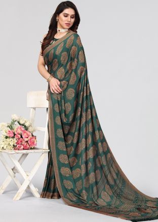 Green Digital Printed Chiffon Saree