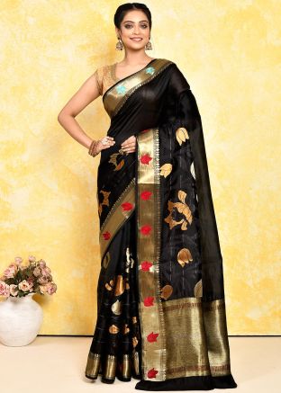 Black Zari Woven Work Silk Saree & Blouse