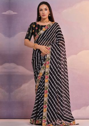 Black Leheria Printed Georgette Saree