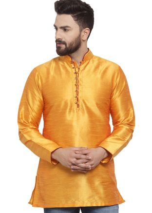 Yellow Readymade Dupion Silk Short Kurta