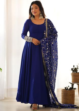 Blue Readymade Georgette Anarkali Suit Set