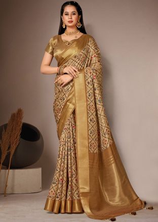 Beige Art Silk Printed Saree