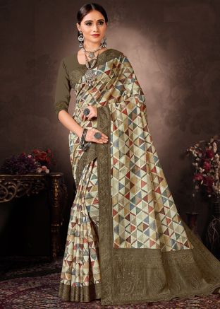 Multicolor Chanderi Saree In Digital Print