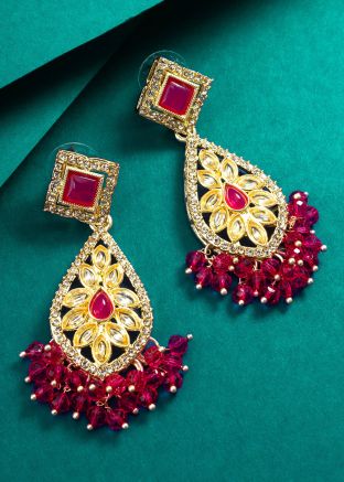 Pink & Golden Stone Studded Earrings