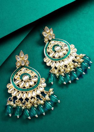 Green Stone Studded Chandbali Earrings