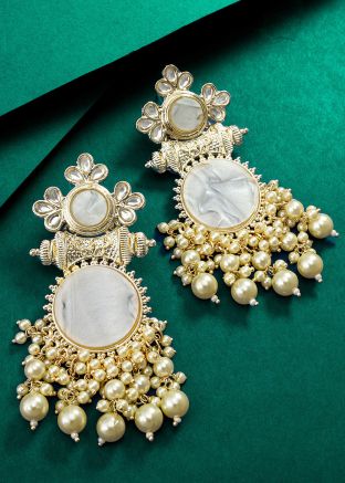 White Embellished Chandbali Earrings