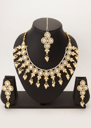 White Stone Embellished Necklace Set
