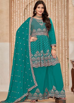 Green Embroidered Palazzo Salwar Suit
