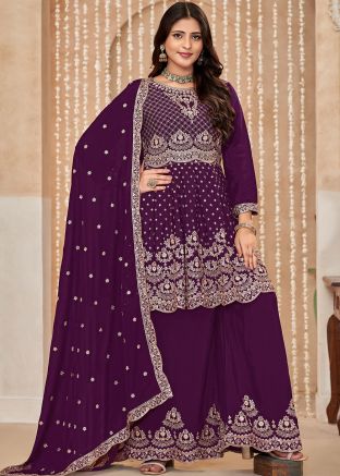 Purple Embroidered Palazzo Salwar Suit