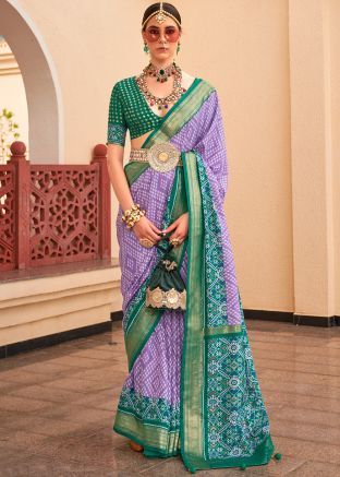 Purple Printed Saree With Blouse