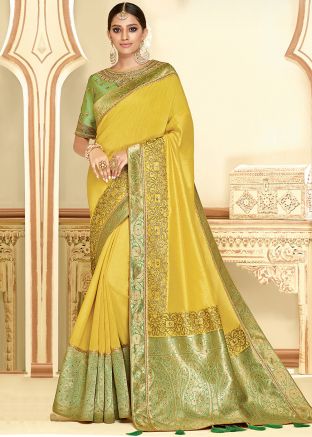 Yellow Zari Woven Satin Silk Saree
