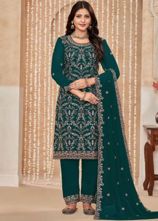 Green Embroidered Salwar Suit In Georgette