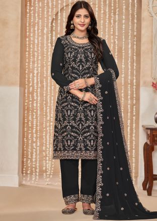 Black Embroidered Salwar Suit In Georgette