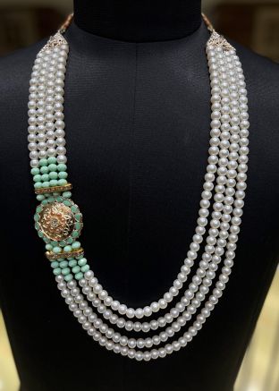 Multi Layer Beaded Groom Kantha Mala In Cream